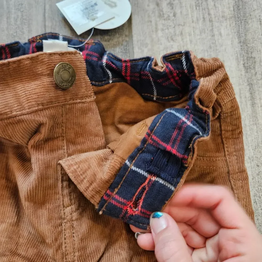 Mud Pie Corduroy Pants Boys 5T Plaid‎ Lined Roll Cuff Fall Holiday Dress Pants